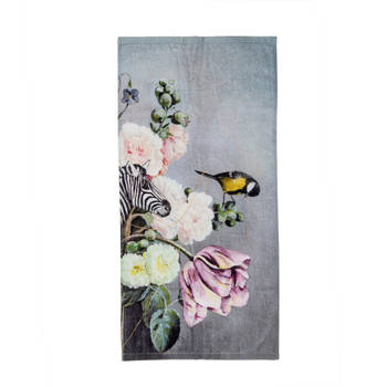 Jet Originals Handdoekset Velours Floral Animal 50x100cm - blauw - Set van 2