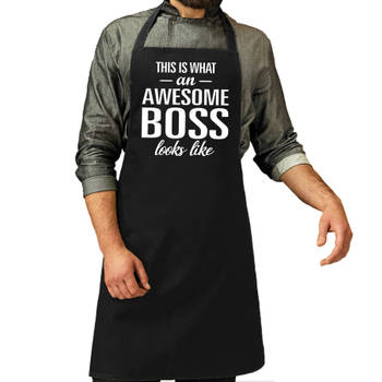 Awesome boss kado bbq/keuken schort zwart voor heren - Feestschorten