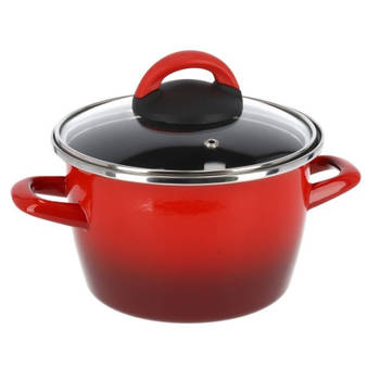 Rvs rode kookpan/pan met glazen deksel 16 cm 3 liter - Kookpannen