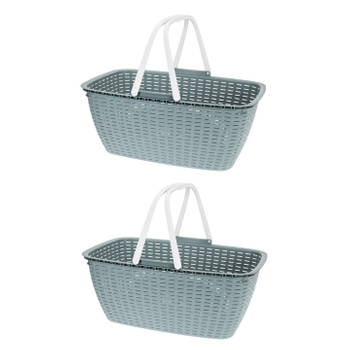 2x stuks groene wasmand met witte handvatten 60 cm - Wasmanden