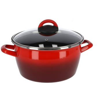 Rvs rode kookpan/pan met glazen deksel 24 cm 10 liter - Kookpannen