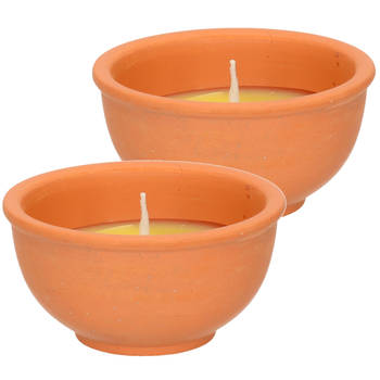 Citronella kaarsen in terracotta schaaltje - 2x - 11 branduren - citrusgeur - geurkaarsen