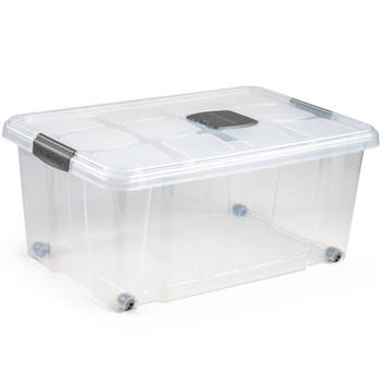 1x Opslagbakken/organizers met deksel 36 liter 59 cm transparant - Opbergbox