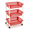 Opberg trolley/roltafel/organizer met 3 manden 40 x 30 x 61,5 cm wit/rood - Opberg trolley