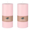 2x stuks pastel roze cilinder kaarsen /stompkaarsen 15 x 7 cm 50 branduren - Stompkaarsen