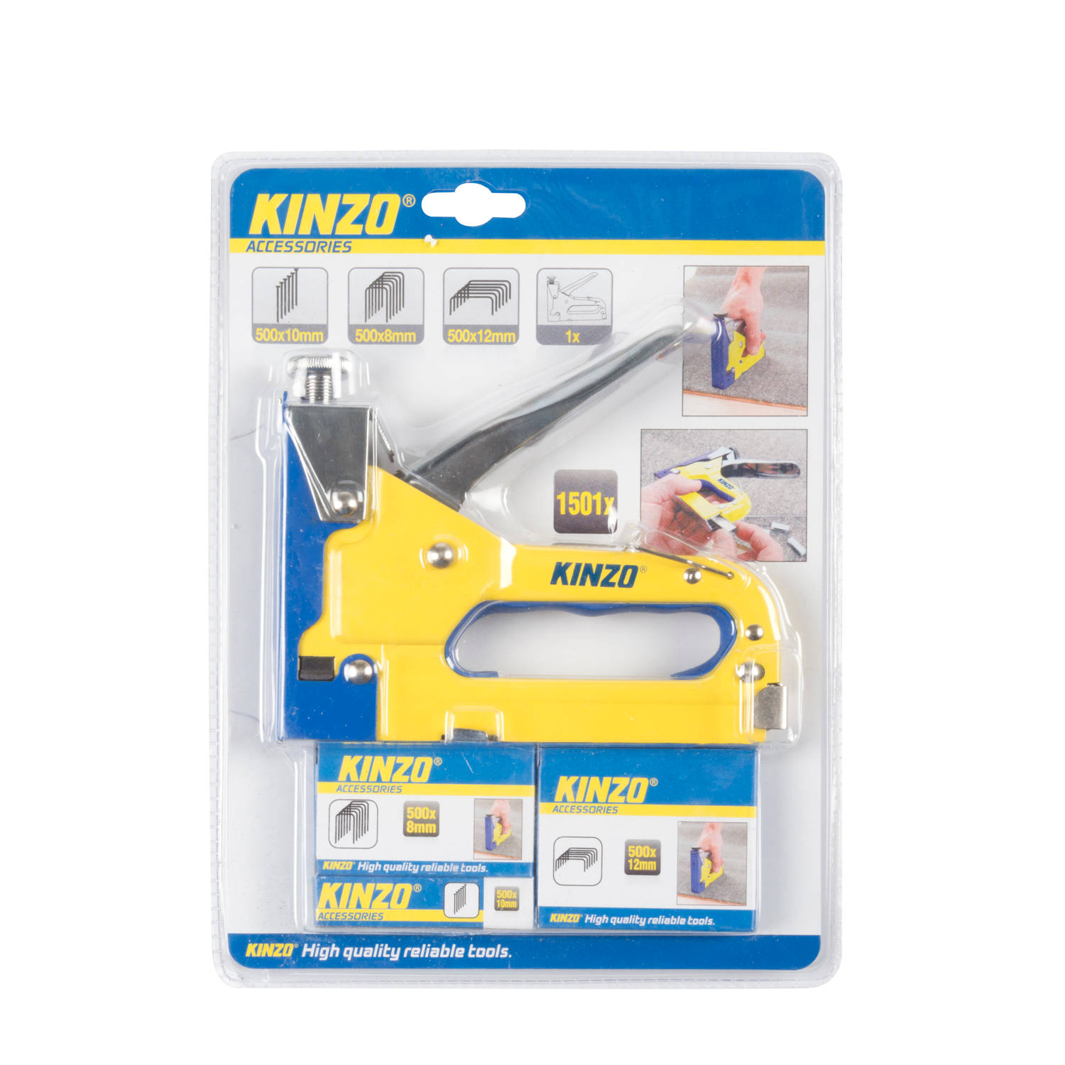 Kinzo Tacker Nietmachine - incl. 1500 Spijkers en Nieten - voor Vloerbedekking en Hout - Traploos Instelbaar Blokker