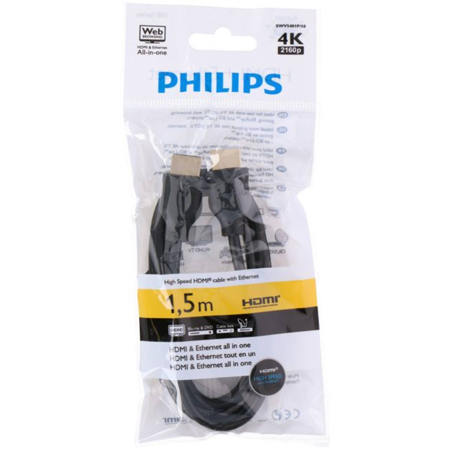 Philips HDMI Kabel + Ethernet 4K 2160p 1,5M