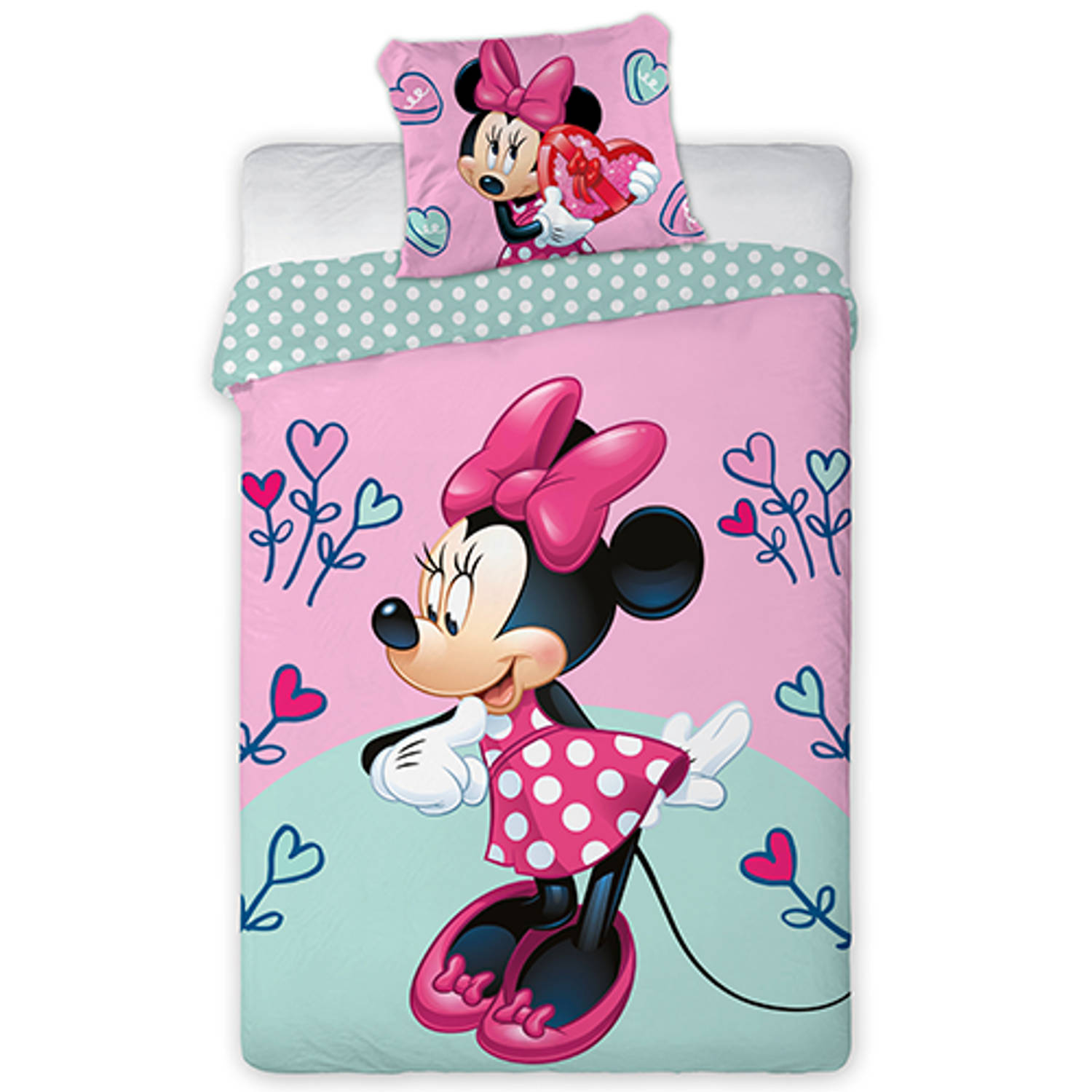 Disney Minnie Mouse Dekbedovertrek Flower Heart - Eenpersoons - 140 X 200 Cm - Katoen