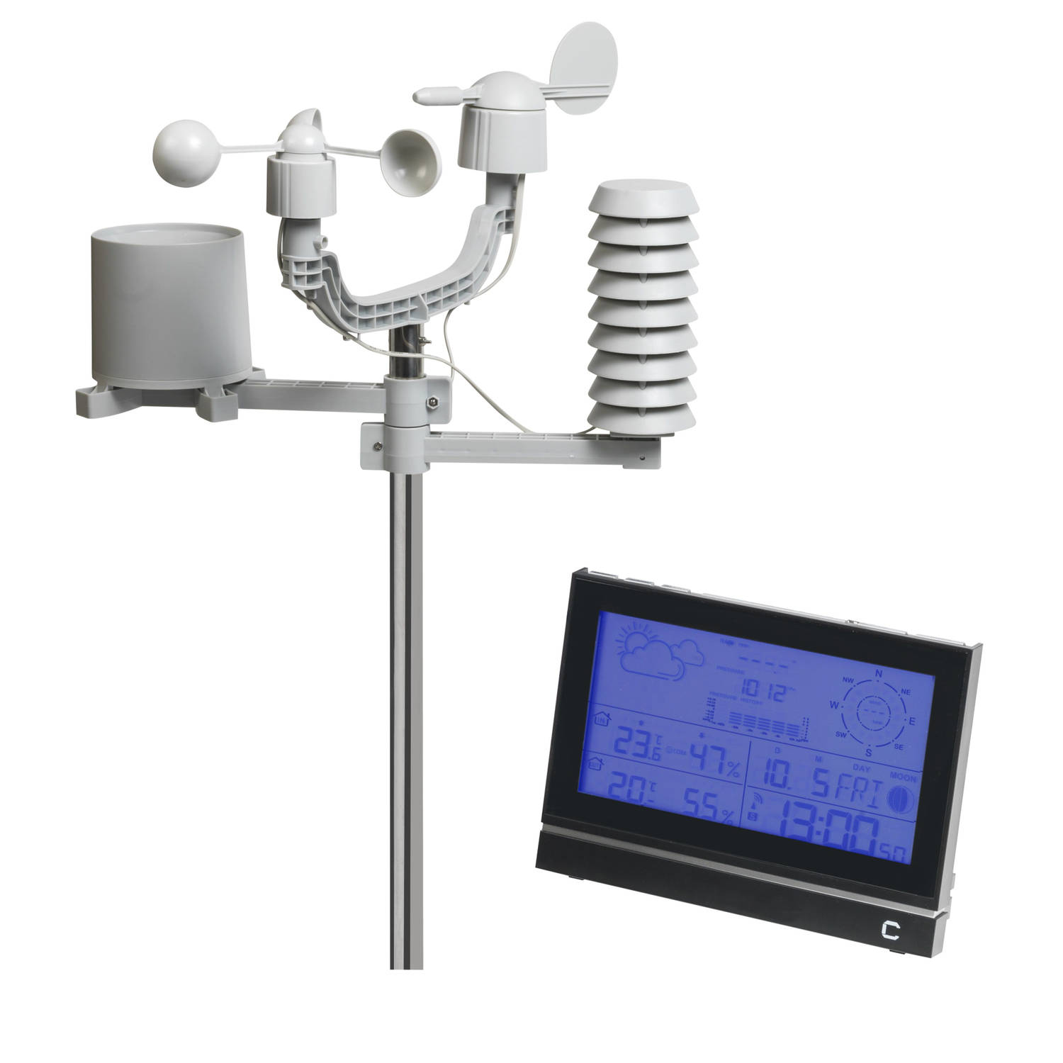 Cresta Care DTX690 Professioneel radiogestuurd weerstation voor binnen en buiten met weergave van temperatuur, wind en n