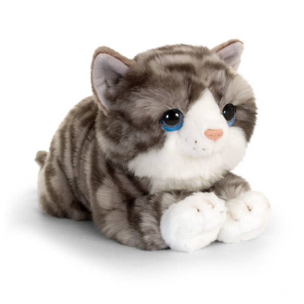 Cadeau setje pluche grijze kat/poes knuffel 32 cm met Happy Birthday wenskaart - Knuffel huisdieren