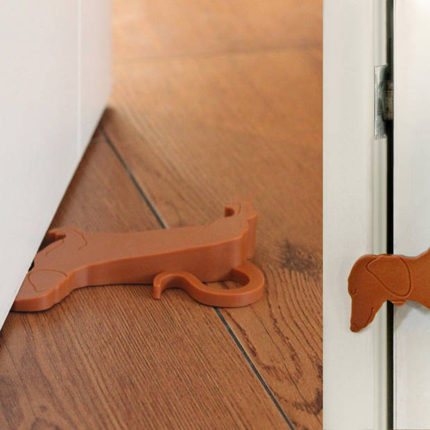 Esschert deurstopper/deurwig teckel - kunststof - bruin - 15 x 9 x 3 cm - Deurstoppers