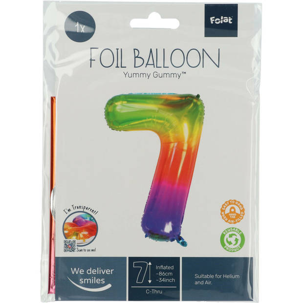 Folie ballon van cijfer 7 in het multi-color 86 cm - Ballonnen