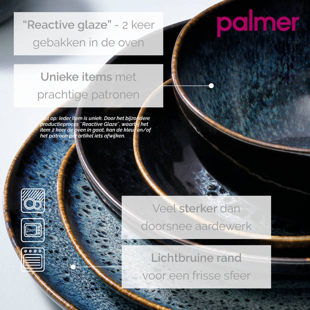 Palmer Schaal Eccentric 15 cm 85 cl Blauw Stoneware 2 stuks