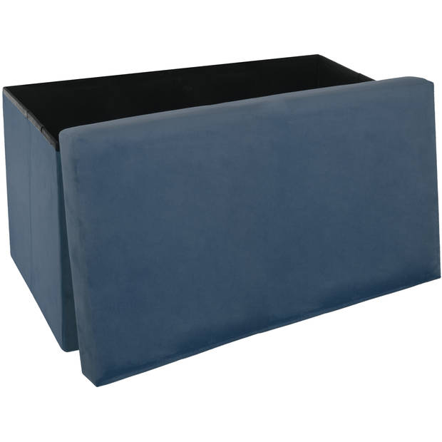 Atmosphera Poef/hocker/voetenbankje - opbergbox - blauw - PO/MDF - 76 x 38 x 38 cm - Poefs