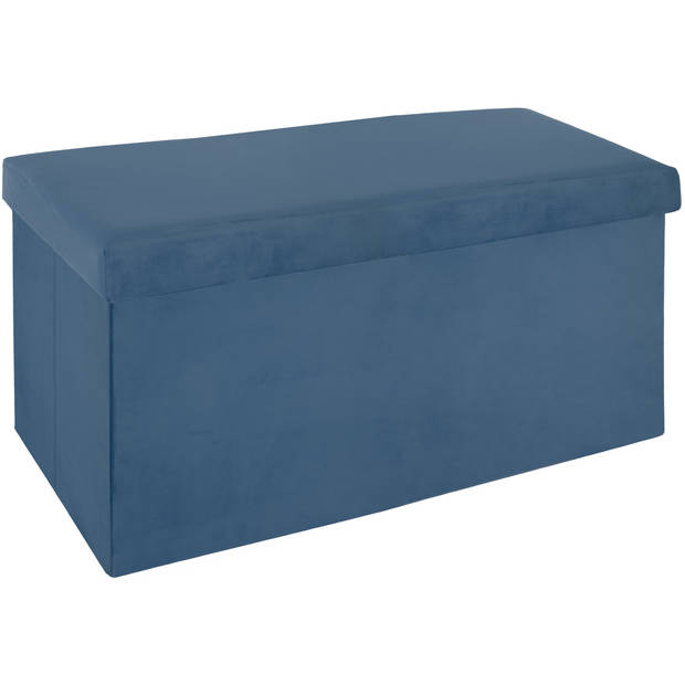 Atmosphera Poef/hocker/voetenbankje - opbergbox - blauw - PO/MDF - 76 x 38 x 38 cm - Poefs