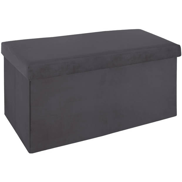 Atmosphera Poef/hocker/voetenbankje - opbergbox - donkergrijs - PO/MDF - 76 x 38 x 38 cm - Poefs