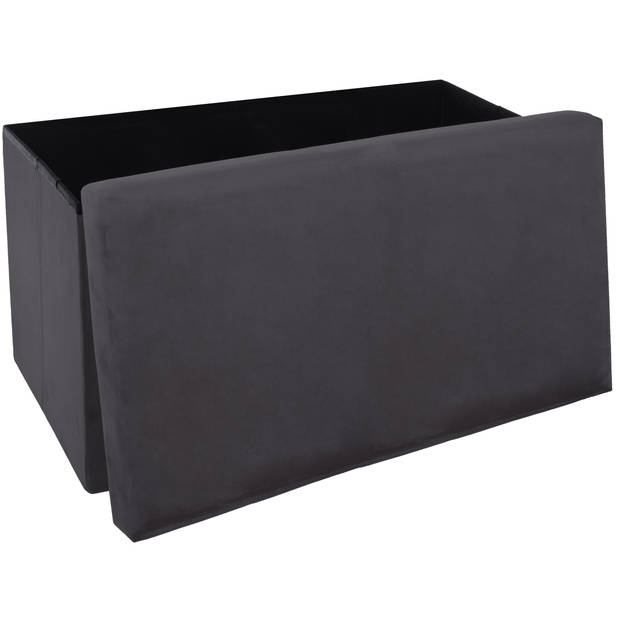 Atmosphera Poef/hocker/voetenbankje - opbergbox - donkergrijs - PO/MDF - 76 x 38 x 38 cm - Poefs