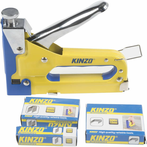 Kinzo Tacker nietmachine - incl. 1500 spijkers en nieten - voor vloerbedekking en hout - Nietmachine