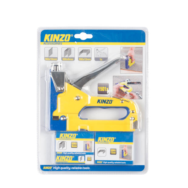 Kinzo Tacker Nietmachine - incl. 1500 Spijkers en Nieten - voor Vloerbedekking en Hout - Traploos Instelbaar