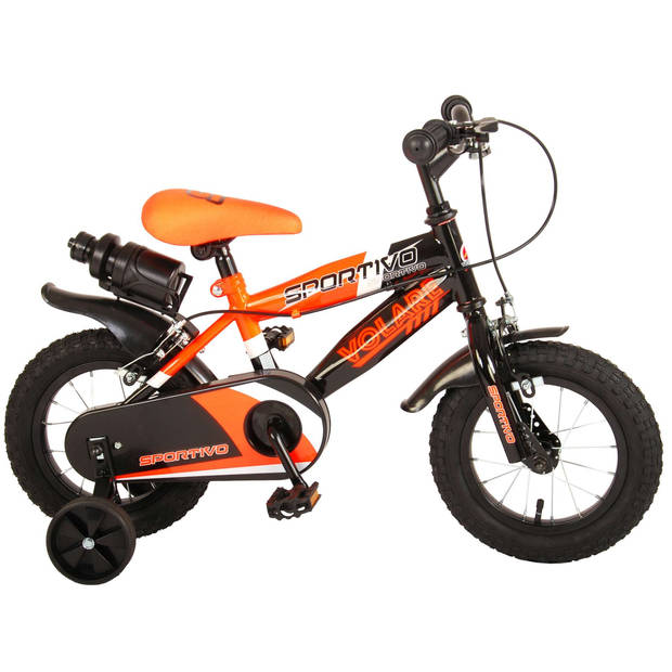 Volare Sportivo Kinderfiets - Jongens - 12 inch - Neon Oranje Zwart - Twee Handremmen - 95% afgemonteerd