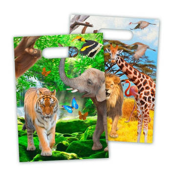 24x Safari/jungle uitdeelzakjes 16,5 x 23 cm - Uitdeelzakjes