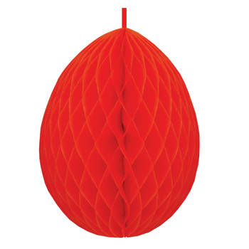 Hangdecoratie honeycomb paasei rood van papier 30 cm - Feestdecoratievoorwerp