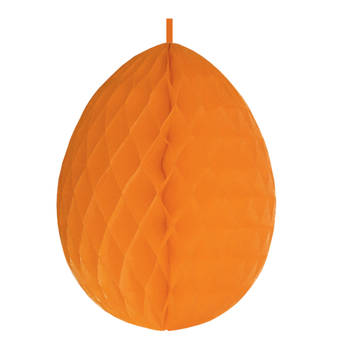 Hangdecoratie honeycomb paasei oranje van papier 30 cm - Feestdecoratievoorwerp