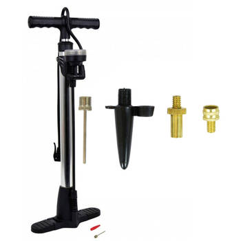Zwarte fietspomp 60 cm met drukmeter en verloopset voor alle fietsventielen met 4-delige verloopset - Fietspompen