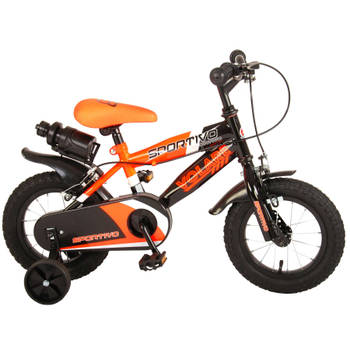 Volare Sportivo Kinderfiets - Jongens - 12 inch - Neon Oranje Zwart - Twee Handremmen - 95% afgemonteerd