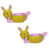 2x stuks eierdopjes liggende konijn/haas groen/paars 10 x 6 cm - Eierdopjes