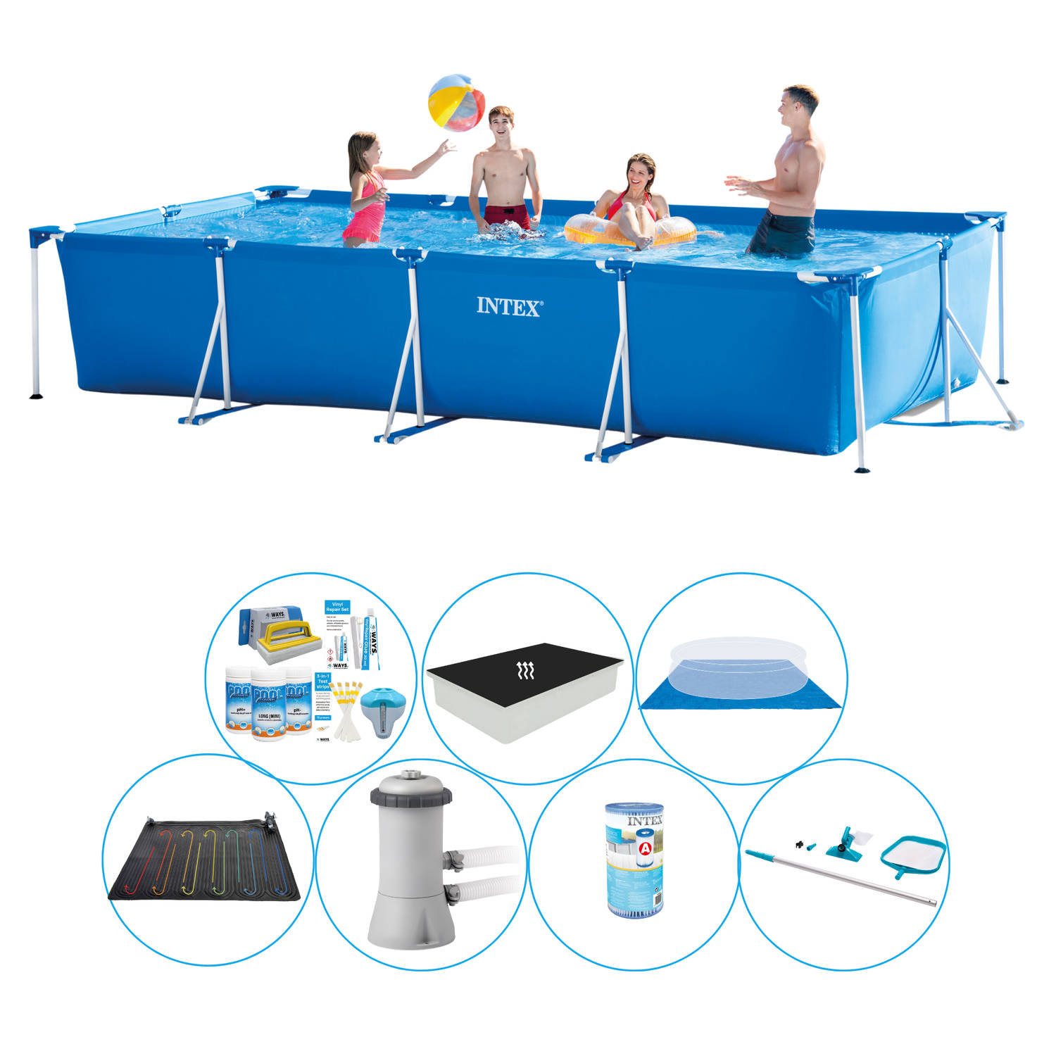 Alles in 1 Zwembad Set - Intex Frame Pool Rechthoekig 450x220x84 cm