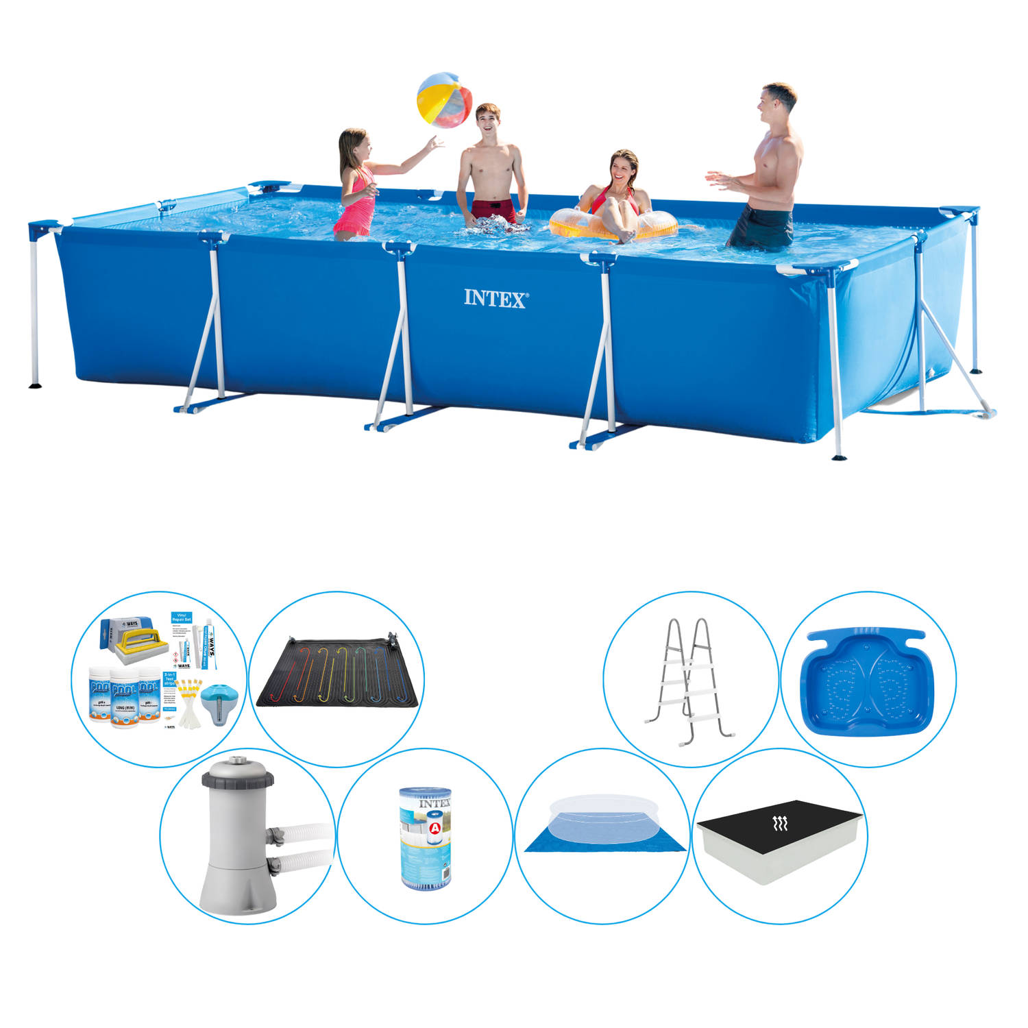 Deluxe Zwembad Set - Intex Frame Pool Rechthoekig 450x220x84 cm