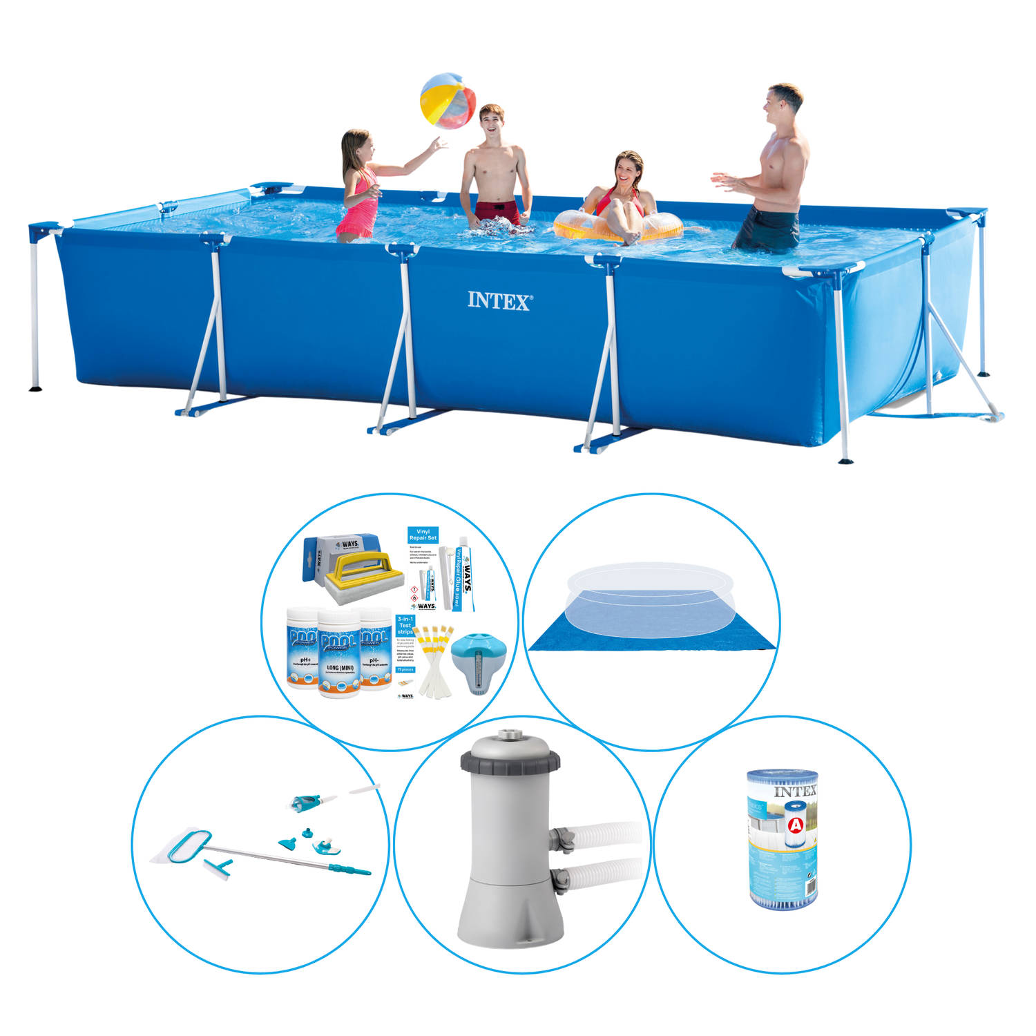 Zwembad Inclusief Accessoires - 6-delig - Intex Frame Pool Rechthoekig 450x220x84 cm