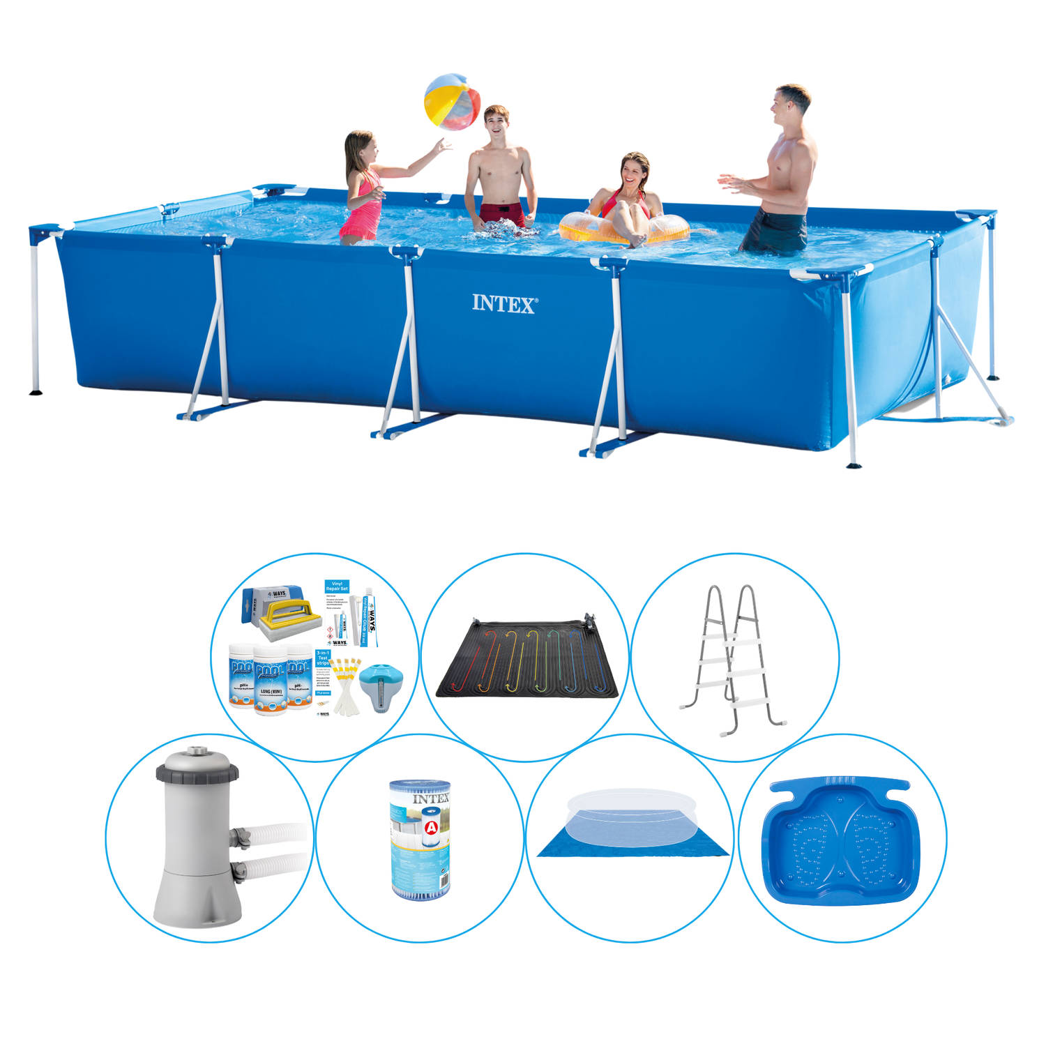 Zwembad Bundel - 8-delig - Intex Frame Pool Rechthoekig 450x220x84 cm