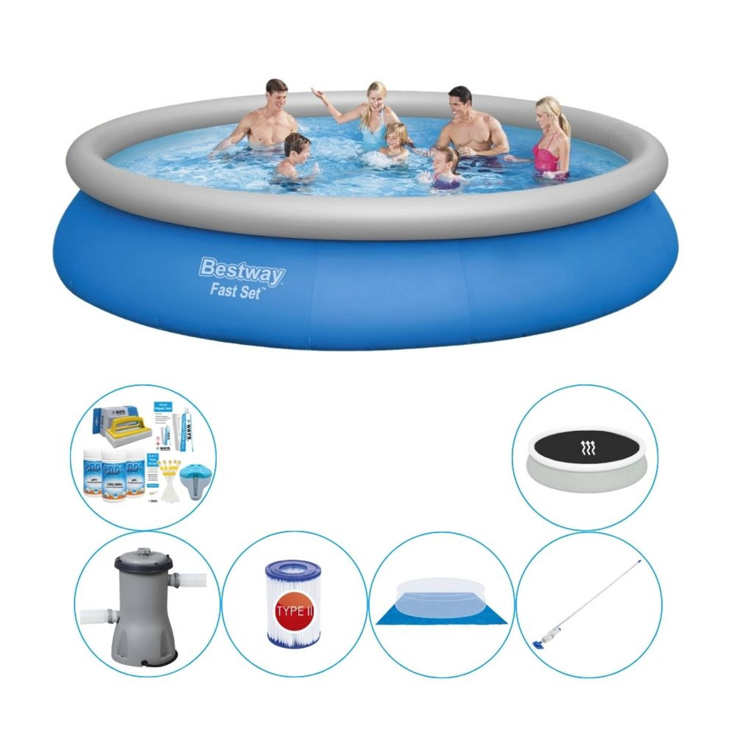 Bestway Fast Set Rond 457x84 cm - Zwembad Combinatie Pakket