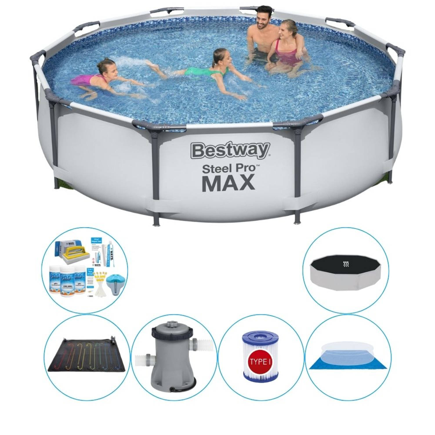 Bestway Steel Pro MAX Rond 305x76 cm - Zwembad Combinatie Deal