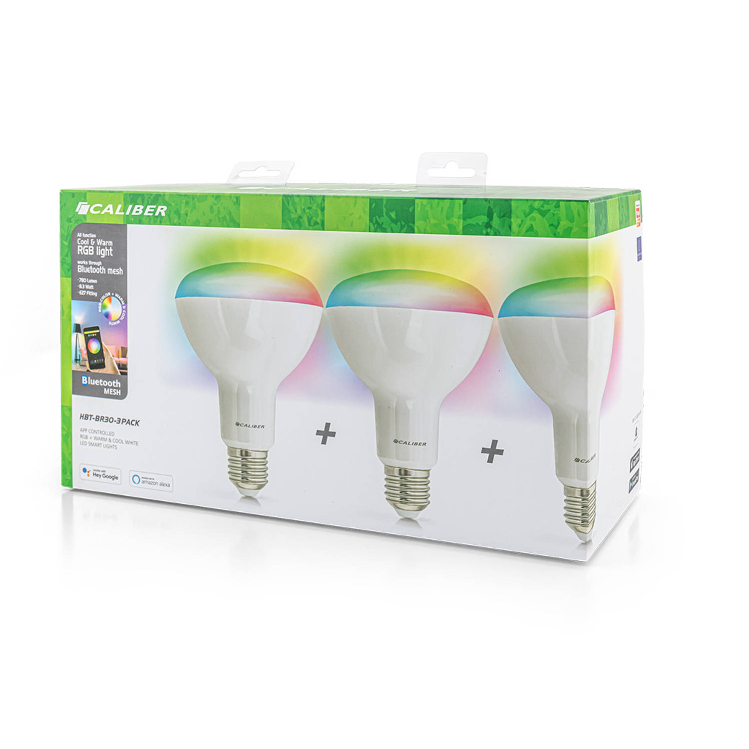 Caliber E27 3 pack Dimbare Smart Lamp met RGB Leds - Slimme E27 Led Lamp - 850 Lumen - 8 Watt - Handige App