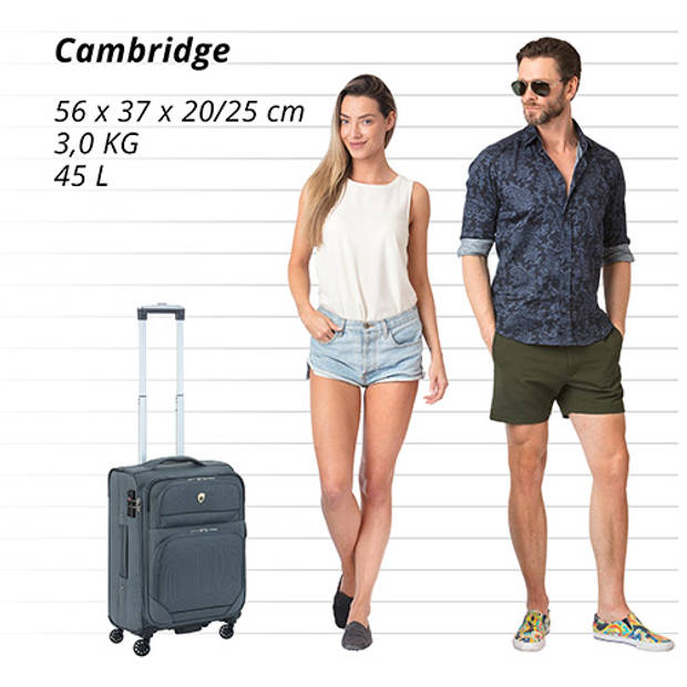 Cambridge 325 XL Handbagage Koffer - 56cm met TSA-slot – Expander – Voorvakken - Grijs