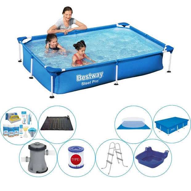 Bestway Steel Pro Rechthoekig Zwembad - 221 x 150 x 43 cm - Blauw - Deluxe Pakket