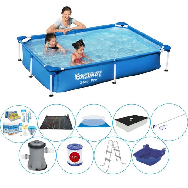 Bestway Steel Pro Rechthoekig Zwembad - 221 x 150 x 43 cm - Blauw - Inclusief Pomp en Toebehoren