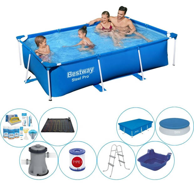 Bestway Steel Pro Rechthoekig Zwembad - 259 x 170 x 61 cm - Blauw - Deluxe Pakket