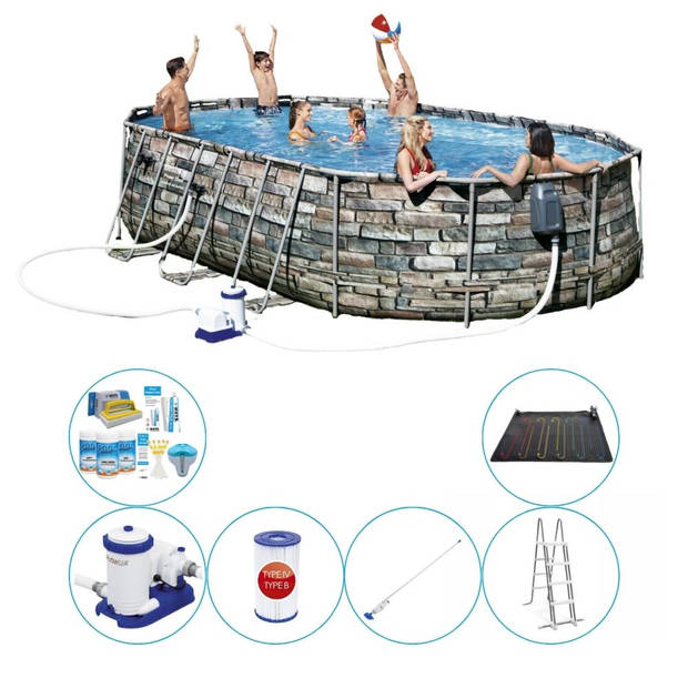 Bestway Power Steel Ovaal STONE SPA JETS 610x366x122 cm - Zwembad Inclusief Accessoires