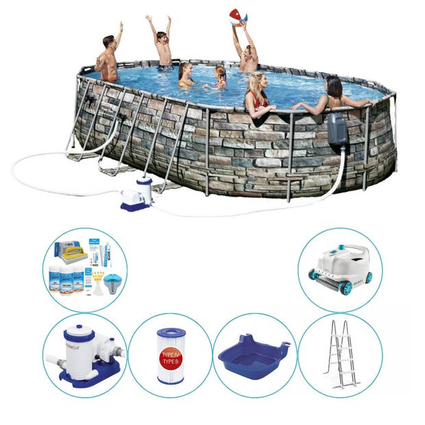 Bestway Power Steel Ovaal STONE SPA JETS 610x366x122 cm - Zwembad Super Deal