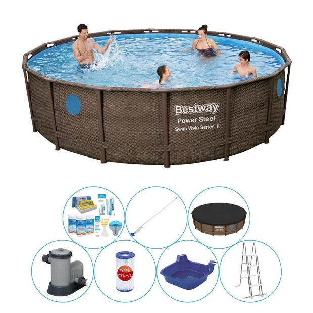 Bestway Power Steel Swim Vista ROND 488x122 cm - Zwembad Combi Deal