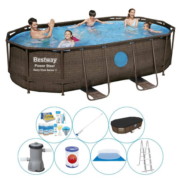 Bestway Power Steel Swim Vista OVAAL 427x250x100 cm - Slimme Zwembad Deal