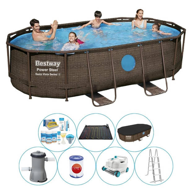 Bestway Power Steel Swim Vista OVAAL 427x250x100 cm - Zwembad Met Accessoires