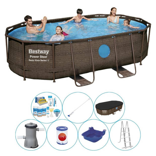 Bestway Power Steel Swim Vista OVAAL 427x250x100 cm - Zwembad Combi Deal