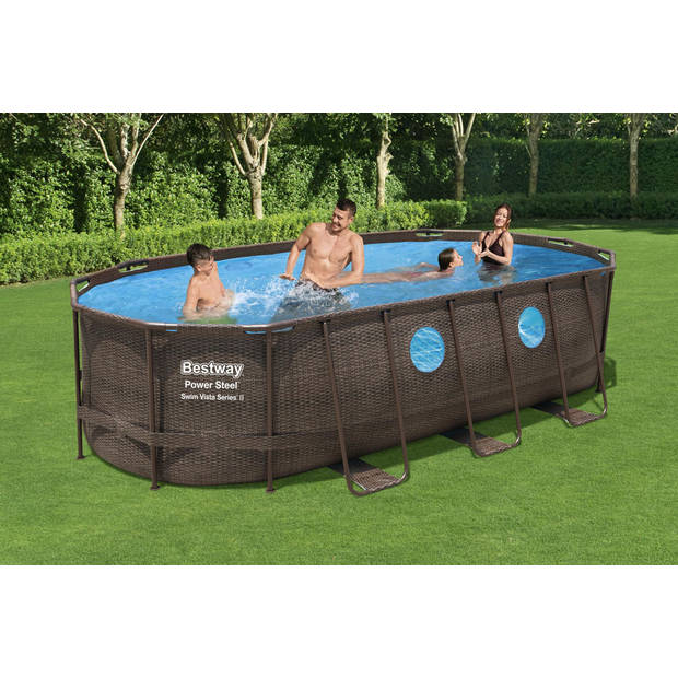 Bestway Power Steel Swim Vista OVAAL 549x274x122 cm - Zwembad Bundel