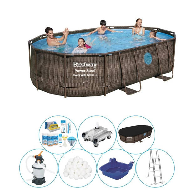 Bestway Power Steel Swim Vista OVAAL 488x305x107 cm - Zwembad Pakket