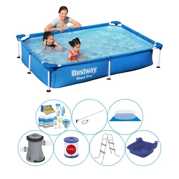 Bestway Steel Pro Rechthoekig 221x150x43 cm - 8-delig - Zwembad Inclusief Accessoires